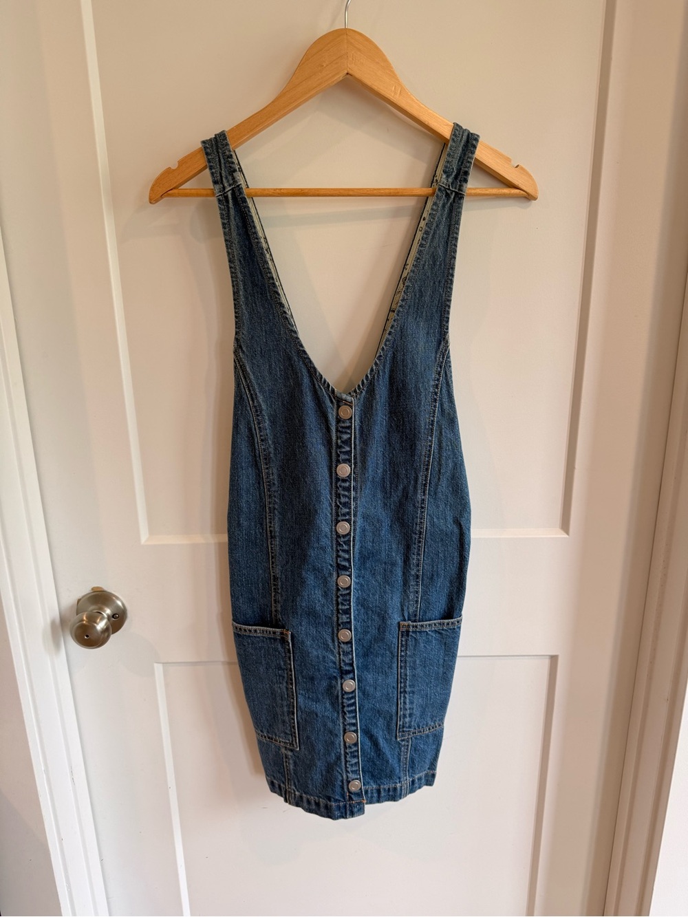 Button-Front Denim Overall Dress Free People size 2